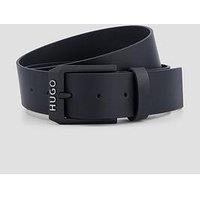 Hugo Mens Gelio Matte Buckle Logo Leather Belt - Black
