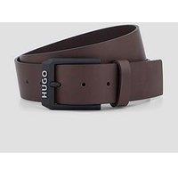 Hugo Mens Gelio Logo Buckle Leather Belt - Dark Brown