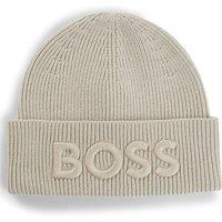 Boss Mens Ribbed Cuff Logo Beanie Hat - Beige
