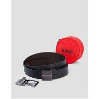 Hugo Mens Reversible Interchangeable Buckles Belt Gift Set - Black