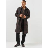 Hugo Mens Mettos2641 Check Longline Overcoat - Brown