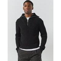 Hugo Srithon Rib 1/4 Zip Knitted Jumper - Black