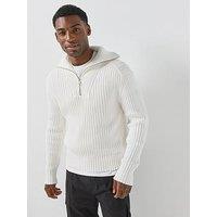 Hugo Srithon Rib 1/4 Zip Knitted Jumper - White