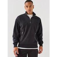 Hugo Derenzip Alpine Relaxed Fit Quarter Zip Sweatshirt - Black
