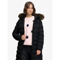 Superdry Womens Fuji Longline Faux Fur Hood Padded Coat - Black