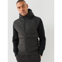 Boss Mens Kobrydo Knitted Hybrid Hooded Jacket - Black