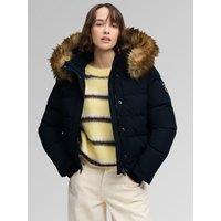 Superdry Womens Everest Hooded Faux Fur-Trim Bomber Jacket - Blue