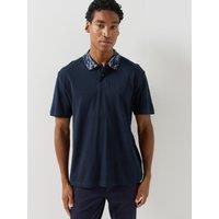 Boss Mens Pe Baltic Patterned Collar Cotton Polo Shirt - Navy