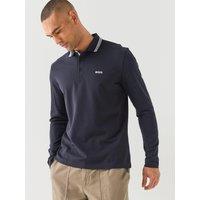 Boss Mens Plisy Regular Fit Long Sleeve Polo Shirt - Navy