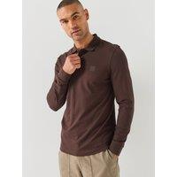 Boss Mens Passerby Slim Fit Stretch Long Sleeve Polo Shirt - Brown
