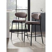 Dusk Mia Set Of 2 Barstools - Matte Velvet - Taupe
