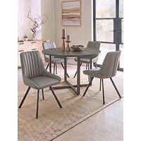 The Very Collection Harlem Black Oak Round Dining Table With 4 Marlow Faux Leather Grey Chairs - Fsc Certified