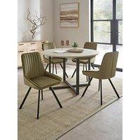 The Very Collection Harlem Grey Oak Round Dining Table With 4 Marlow Moss Green Chairs