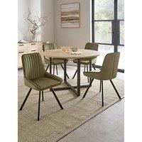 The Very Collection Harlem Light Oak Round Dining Table With 4 Marlow Moss Green Chairs - Fsc Certified