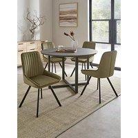 The Very Collection Harlem Black Oak Round Dining Table With 4 Marlow Moss Green Chairs - Fsc Certified