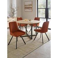 The Very Collection Harlem Light Oak Round Dining Table With 4 Marlow Rust Green Chairs - Fsc Certified