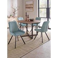 The Very Collection Harlem Mid Oak Round Dining Table With 4 Marlow Dusty Blue Chairs - Fsc Certified