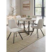 The Very Collection Harlem Grey Oak Round Dining Table With 4 Marlow Boucle Chairs - Fsc Certified
