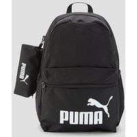 Puma Mens Phase 20L Two-Way Zip Pocketed Backpack Set - Black