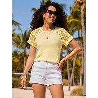 Sosandar Lemon Crochet Detail T-Shirt - Yellow