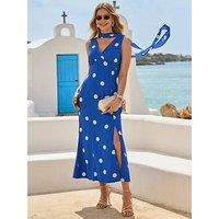 Sosandar Spot Print Cowl Back Dress With Neck Scarf - Cobalt Blue