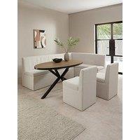 The Very Collection Sander Corner Storage Booth In Boucle With Oslo Oval Extending Dining Table & 2 Sander Chairs