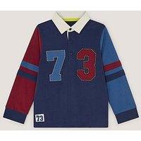 Monsoon Boys' Long Sleeve Rugby Polo Shirt With 73 Applique Detail - Navy