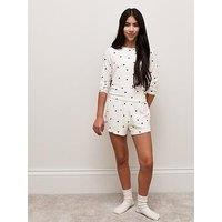 New Look 915 Girls Cream Soft Touch Ribbed Heart Print Pyjama Short Set
