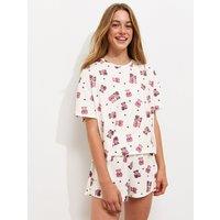 New Look 915 Girls Teddy Bear Print T-Shirt And Shorts Pyjama Set - Cream