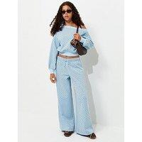 New Look 915 Girls Cotton Polka Dot Print Wide Leg Joggers - Blue