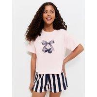 New Look 915 Girls Light Pink Cotton Cherry Stripe Pyjama Shorts Set
