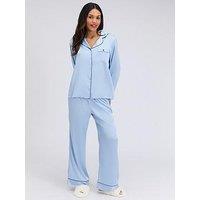 Boux Avenue Oversized Satin Revere & Pant - Blue Mix