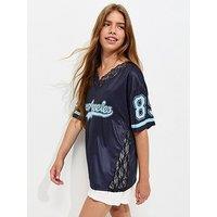 New Look 915 Girls Lace Neck Los Angeles Longline Football Top - Navy