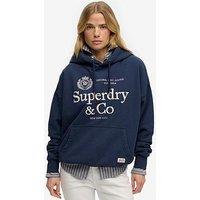 Superdry Luxe Casual Embroidered Relaxed Hoodie - Navy