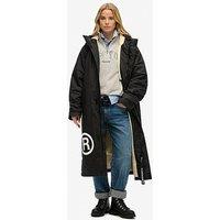 Superdry Lined Hooded Water Resistant Robe- Black/White