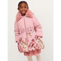 Monsoon Girls Padded Blurry Roses Coat - Pink