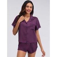 Boux Avenue Daisy Satin Short Pj Set - Plum