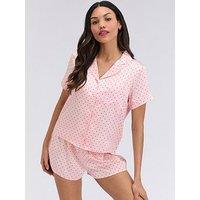 Boux Avenue Spot Satin Short Pj Set - Pink Mix