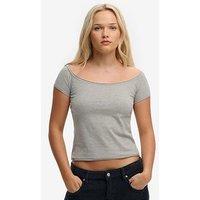 Superdry Bardot Short Sleeve Off Shoulder Top - Grey