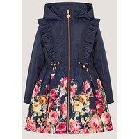 Monsoon Girls Blurry Roses Border Coat - Navy