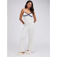 Boux Avenue Navy Heart Rib Pyjama Set - Ivory Mix