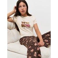 New Look 915 Girls Bear Graphic Wide Leg 2 Piece Pyjama Set - Brown