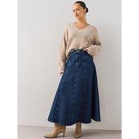 The Very Collection Seam Detail Denim Maxi Skirt - Mid Wash