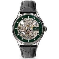 Spirit Gents Skeleton Automatic Silver Plated Black Leather Strap Watch