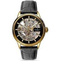 Spirit Gents Skeleton Automatic Gold Plated Black Leather Strap Watch