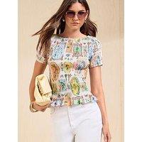 Friends Like These Short Sleeve Crinkle Top Ivory Print - Beige