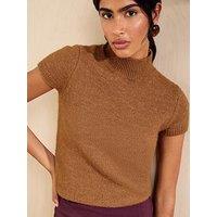 Friends Like These Caramel Brown Cap Sleeve Knit Top - Beige