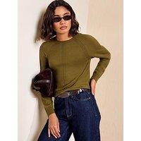 Friends Like These Olive Green Crew Neck Stitch Detail Jumper