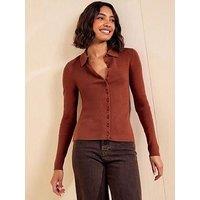 Friends Like These Collar Button Through Jumper - Brown