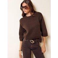 Friends Like These Women'S Saddle Seam Knitted Jumper - Brown